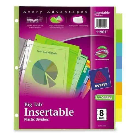 Picture of Avery Consumer Products Insertable Tab Dividers  Plastic  8-Tab  Multi (Pack of 11)
