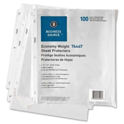 Picture of Business Source Sheet Protectors Top Load 3HP 2.0mil 11"x8-1/2" 100/PK Clear (Pack of 5)