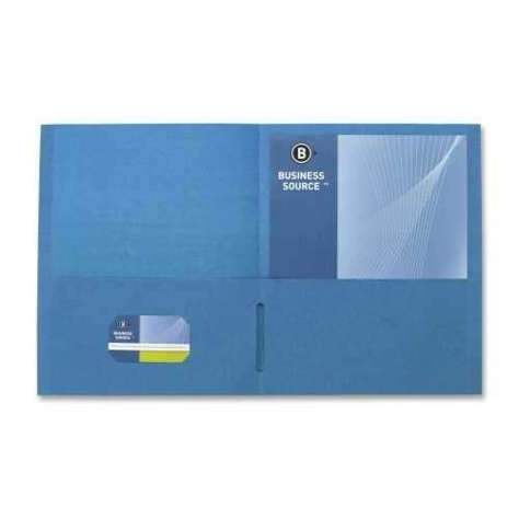 Picture of Business Source 2-Pocket Folders  125 Sh. Cap.  11"x8-1/2"  25/BX  Blue (Pack of 3)