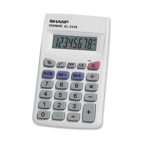 Picture of Sharp Electronics 8-Digit Pocket Calculator  2-1/4"x3-3/4"x1/2"  White/Gray (Pack of 8)