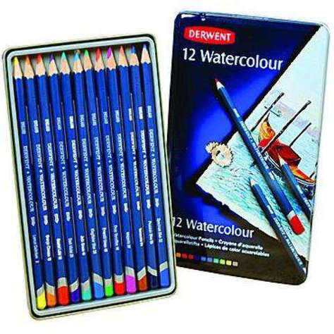 Picture of Derwent Watercolor Pencil Set - 12 Count, Assorted Colors, Tin Set Packaging