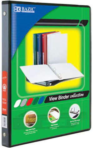 Picture of BAZIC 1/2 Black 3-Ring View Binder w/ 2-Pockets (Pack of 12)"
