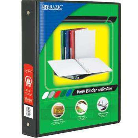 Picture of BAZIC 1.5 Black 3-Ring View Binder w/ 2-Pockets (Pack of 12)"