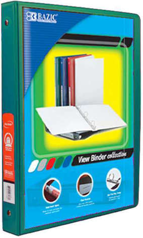 Picture of Bazic 1/2 Green 3-Ring View Binder with 2-Pockets (Pack of 12)"