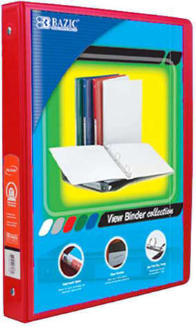 Picture of Bazic 1/2 Red 3-Ring View Binder with 2-Pockets (Pack of 12)"