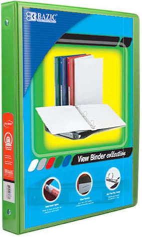 Picture of BAZIC 1/2 Lime Green 3-Ring View Binder w/ 2-Pockets (Pack of 12)"