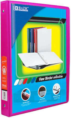 Picture of BAZIC 1/2 Fuschia 3-Ring View Binder w/ 2-Pockets (Pack of 12)"