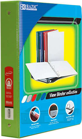 Picture of BAZIC 1.5 Lime Green 3-Ring View Binder w/ 2-Pockets (Pack of 12)"