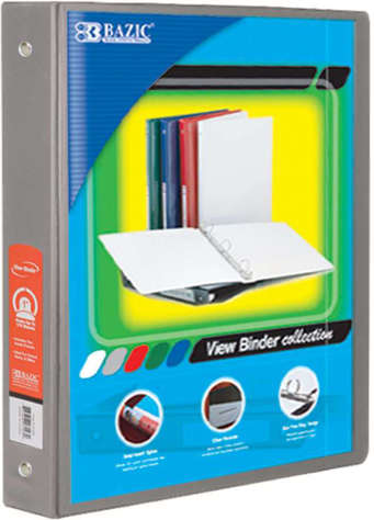 Picture of BAZIC 1.5 Grey 3-Ring View Binder w/2-Pockets (Pack of 12)"