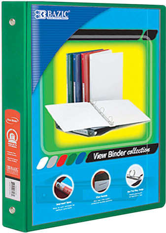 Picture of BAZIC 1.5 Green 3-Ring View Binder w/2-Pockets (Pack of 12)"