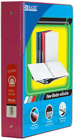 Picture of BAZIC 1.5 Fuschia 3-Ring View Binder w/ 2-Pockets (Pack of 12)"