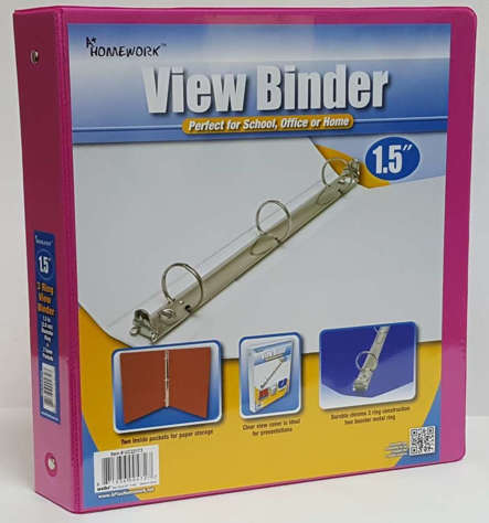 Picture of 1.5 Clear View Pocket Binder - Fuchsia (Pack of 12)"