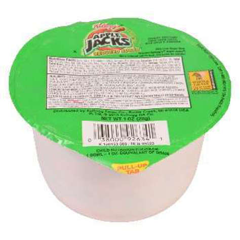 Picture of Kellogg's Apple Jacks Cereal, Reduced Sugar, Whole Grain, Bowl, 1 Oz Each, 96/Case