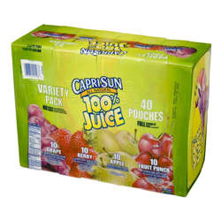 Picture of Capri Sun 100% Assorted Juice Pouch  Shelf-Stable  Single-Serve  6 Fluid Ounce  10 Ct Package  4/Case