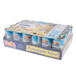Picture of Dole 100% Unsweetened Pineapple Juice  Not from Concentrate  Shelf-Stable  Single-Serve  Can  6 Fl Oz Each  24/Case