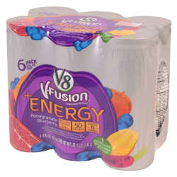 Picture of V8 Fusion 50% Fruit Vegetable Blend No Sugar Added Energy Infused Pomegranate Blueberry Drink  Shelf-Stable  Single-Serve  Can  8 Fl Oz Can  24/Case