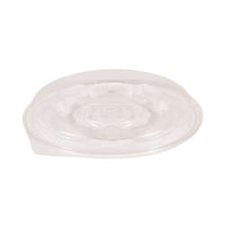 Picture of Dinex Plastic Flat Lids  Clear  Polystyrene  for 8 Ounce Mugs & 5 Ounce Bowls  1 Ea  2000/Carton