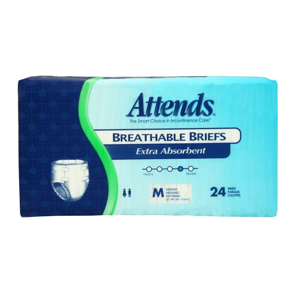 Attends Medium Heavy to Severe Absorbency Breathable Briefs Fits 32-44 ...