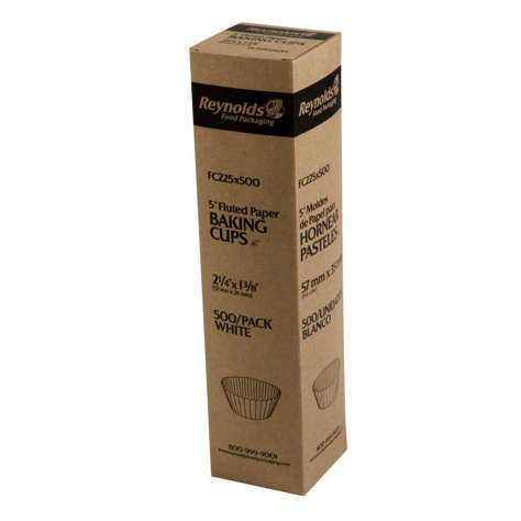 Picture of Reynolds 2.25 x 1.37 Inch Paper Baking Cups, White, Fluted, for Muffins & Cupcakes, 500 Ct Package, 20/Case