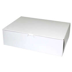 Picture of BoxIT 14 x 10 x 4 Inch Clay-Coated Paper Bakery Boxes  White on Kraft  Lock-Corner  100 Ct Package  1/Case