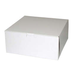 Picture of BoxIT 9 x 9 x 4 Inch Clay-Coated Paper Bakery Boxes  White on Kraft  Lock-Corner  200 Ct Package  1/Case
