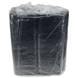 Picture of Pactiv Large 9 x 9.5 x 3.25 Inch Foam 1-Compartment Containers  Black  Hinged  Polystyrene  150/Case
