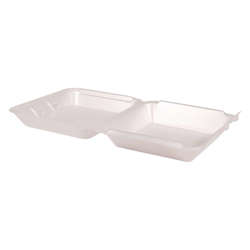 Picture of Pactiv Large 9 x 9.5 x 3.25 Inch Foam 1-Compartment Containers  White  Hinged  Polystyrene  150/Case