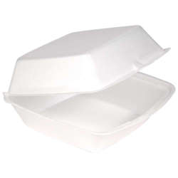 Picture of Pactiv Medium 6.38 x 6.38 x 3 Inch Foam Hamburger Containers  White  Hinged  Polystyrene  125 Ct Package  4/Case