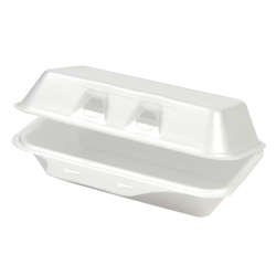 Picture of Pactiv Medium 8.75 x 4.5 x 3.13 Inch Foam Hoagie Containers  White  Hinged  Polystyrene  110 Ct Package  4/Case