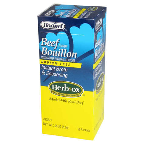 Picture of Herb-Ox Beef Bouillon, Sodium-Free, Shelf-Stable, Packet, 50 Ct Box, 6/Case