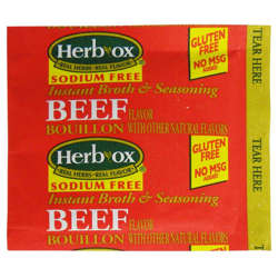 Picture of Herb-Ox Beef Bouillon, Sodium-Free, Shelf-Stable, Packet, 50 Ct Box, 6/Case