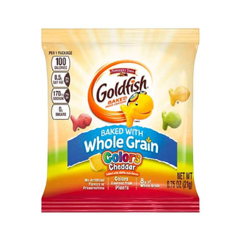 Picture of Pepperidge Farms Goldfish Whole Grain Crackers  Colors Cheddar  Individual Packets  0.75 Oz Bag  300/Case