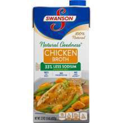 Picture of Swanson 33% Less Sodium 100% Natural Chicken Broth, 32 Fl Oz Carton