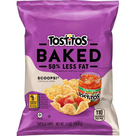 Picture of Tostitos Baked Scoops Tortilla Chips, Reduced-Fat, Whole Grain, Single-Serve, 0.88 Ounce, 1 Ct Bag(case of 72)