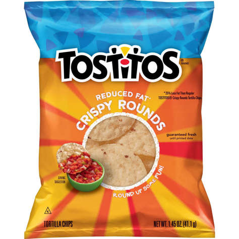 Picture of Tostitos Tortilla Chips, Reduced Fat, Large Single-Serve, Whole Grain, 1.45 Oz Bag, 64/Case