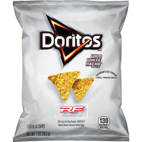 Picture of Doritos White Nacho Cheese Tortilla Chips, Reduced-Fat, Whole Grain, Single-Serve, 1 Oz Bag, 72/Case