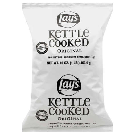Picture of Lays Kettle Original Potato Chips, Bulk, 16 Oz Bag, 8/Case