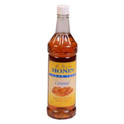 Picture of Monin Sugar-Free Caramel Beverage Syrup, Plastic, 1 Ltr, 4/Case