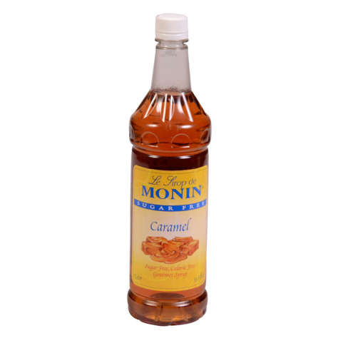 Picture of Monin Sugar-Free Caramel Beverage Syrup, Plastic, 1 Ltr, 4/Case