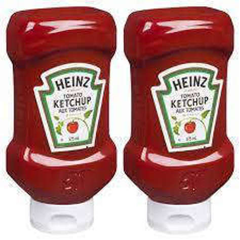 Picture of Heinz Ketchup  Upside Down Squeeze Bottles  Red  14 Oz Bottle  16/Case
