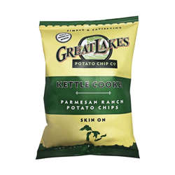 Picture of Great Lakes Potato Chip Co. Kettle Parmesan Ranch Potato Chips, Skin-On, Single-Serve, 1.38 Oz Bag, 40/Case