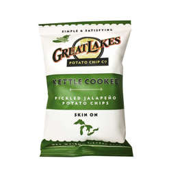 Picture of Great Lakes Potato Chip Co. Kettle Pickled Jalapeno Potato Chips, Skin-On, Single-Serve, 1.38 Oz Bag, 40/Case
