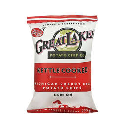 Picture of Great Lakes Potato Chip Co. Kettle Michigan Cherry BBQ Potato Chips, Skin-On, Single-Serve, 1.38 Oz Bag, 40/Case