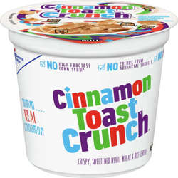 Picture of Cinnamon Toast Crunch Crispy Sweetened Cinnamon Whole Wheat & Rice Cereal, Cup, 2 Ounce, 6 Ct Tray, 10/Case