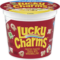 Picture of Lucky Charms Frosted Toasted Oat Cereal, with Marshmallows, Cup, 1.7 Ounce, 6 Ct Tray, 10/Case