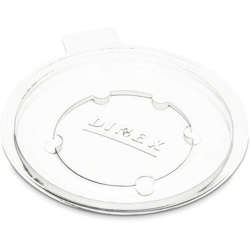 Picture of Dinex Plastic Flat Lids  Translucent  Polystyrene  for 8 Ounce Mugs & 5 Ounce Bowls  2000/Carton
