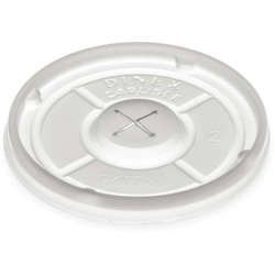 Picture of Dinex X-Slot Plastic Lids  White  Polystyrene  for 9 & 12 Ounce Round Tumblers  1000/Case