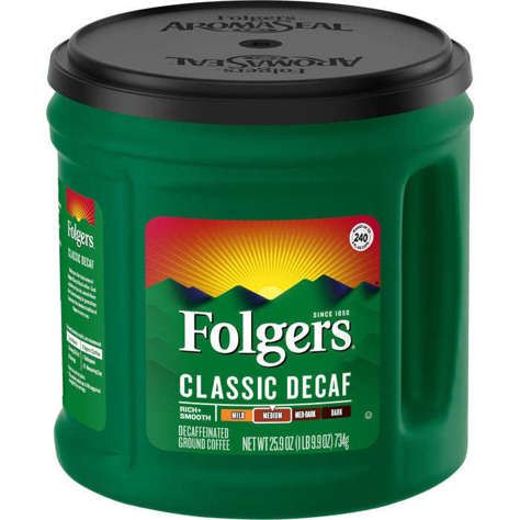 Picture of Folgers Classic Roast Ground Coffee, Decaffeinated, 25.9 Oz Can, 6/Case