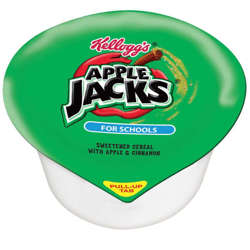 Picture of Kellogg's Apple Jacks Cereal, Reduced Sugar, Whole Grain, Bowl, 1 Oz Each, 96/Case